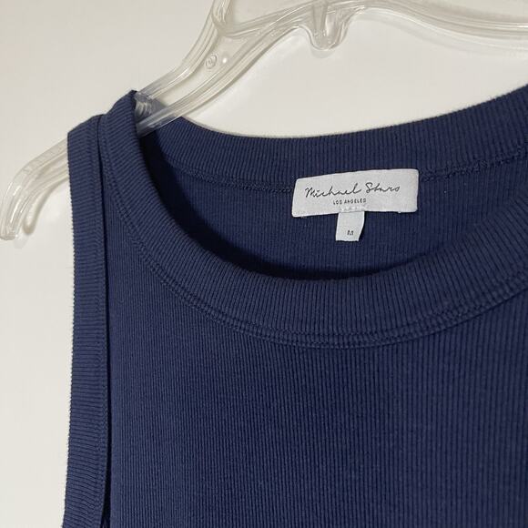 NWOT Michael Stars Demi Ribbed bodycon tank dress nocturnal blue 2557 Medium - Picture 3 of 6